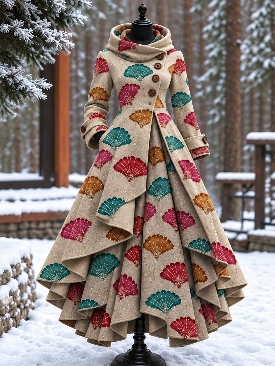 Women’s Vintage High-Collar Asymmetrical Double-Layer Hem Long Maxi Coat